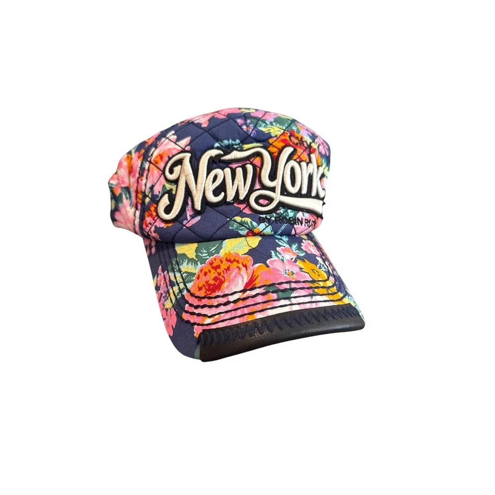 Robin Ruth New‎ York Floral Snapback Hat Navy Blue Quilted Embroidered Cap NWT